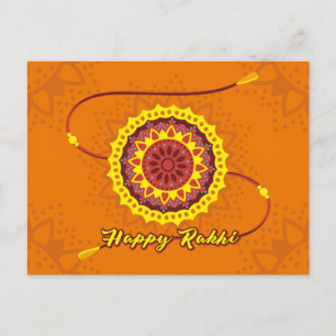 Carte Postale Happy Raksha Bandhan, orange, bracelet jaune