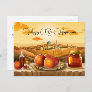 Carte Postale Happy Rosh Hashanah avec Dome of Rock & Apple
