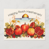 Carte Postale Happy Rosh Hashanah avec Dome of Rock & Apple (Devant)