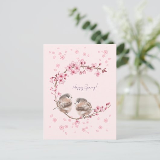 Carte Postale Happy Spring! 桜とかわいいすずめの春のあいさつ♡ (Debout devant)