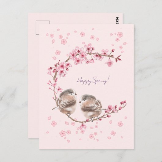 Carte Postale Happy Spring! 桜とかわいいすずめの春のあいさつ♡ (Devant / Derrière)