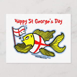 Carte Postale Happy St Georges Day fun cartoon english flag fish