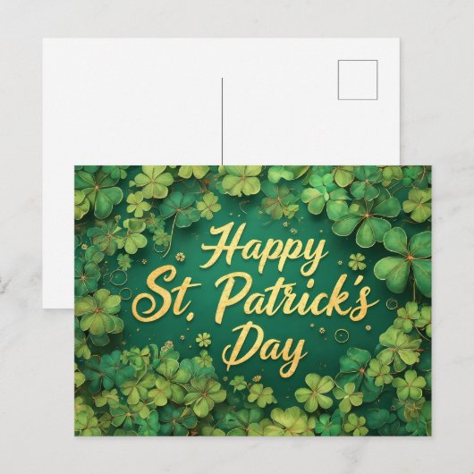 Carte Postale Happy St. Patrick’s Day Clover Design (Devant / Derrière)