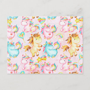 Carte Postale Happy Unicorns Motif-Unicorn Amour en rose