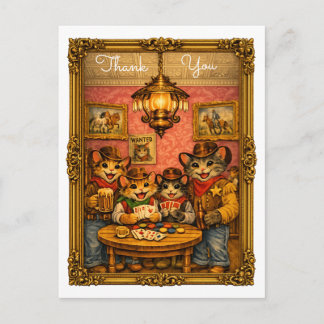 Carte Postale Happy Western Cowboy Cats Saloon Scene Thank You
