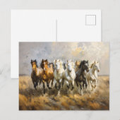 Carte Postale Harde de Cheval Galloping Mustang Peinture (Devant / Derrière)
