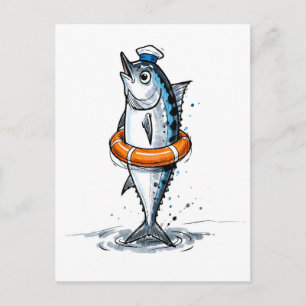 Carte Postale Hareng avec Bouée de Sauvetage en Illustration à l