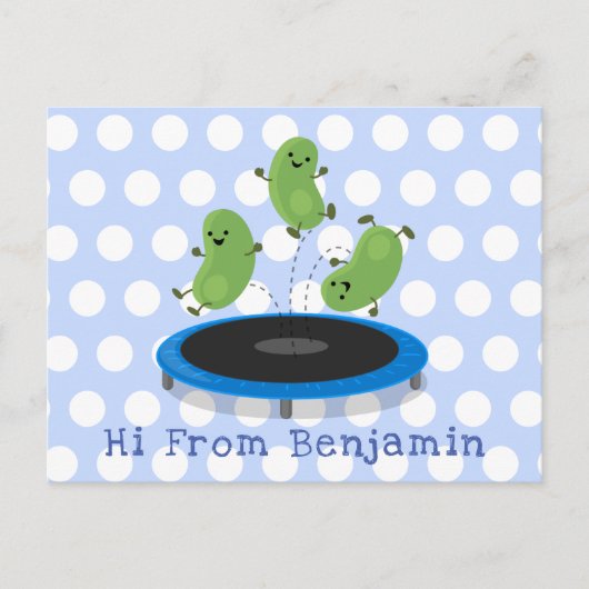 Carte Postale Haricots verts drôles et mignons sur trampoline de (Devant)