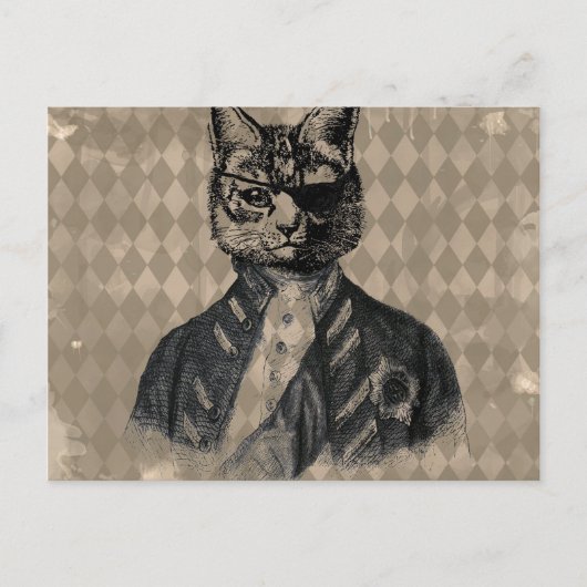 Carte Postale Harlequin Cat Grunge (Devant)