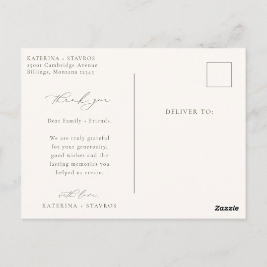 Carte Postale HARMONIE Mariage de script beige Merci photo (Dos)