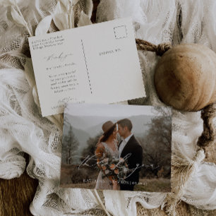 Carte Postale HARMONIE Mariage de script beige Merci photo
