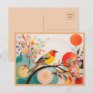 Carte Postale Harmonie Mélodique, Oiseau Chanteur Abstrait sur B