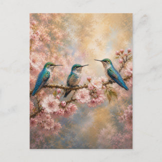 Carte Postale Harmonie printanière, colibris parmi les fleurs de