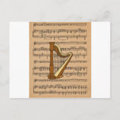 Carte Postale Harpe avec Arrière - plan de partitions (Devant)