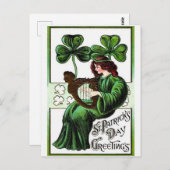 Carte Postale Harpe de femme d’Erin Shamrock, Saint Patrick’s Da (Devant / Derrière)