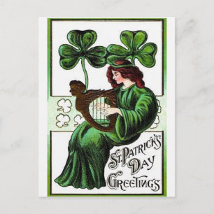 Carte Postale Harpe de femme d’Erin Shamrock, Saint Patrick’s Da