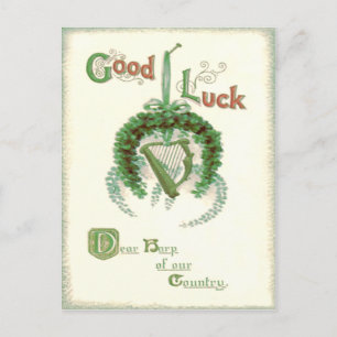 Carte Postale Harpe de fer à cheval shamrock d'Erin