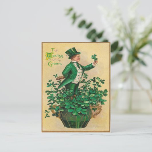 Carte Postale Harpe de tuyau d'argile de shamrock de lutin (Debout devant)
