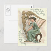 Carte Postale Harpe d'Érin Fille Victorienne (Devant / Derrière)