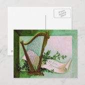 Carte Postale Harpe d'Érin Shamrock Vert (Devant / Derrière)