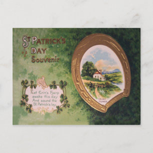 Carte Postale Harpe vintage d'Erin Horseshoe St Patrick's Day Ca