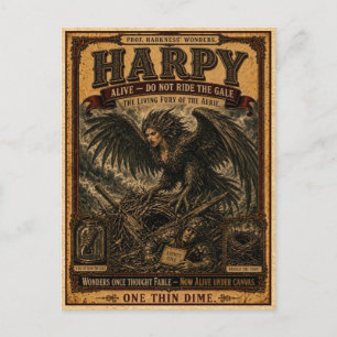 Carte Postale Harpie, Monstre de Cirque Vintage