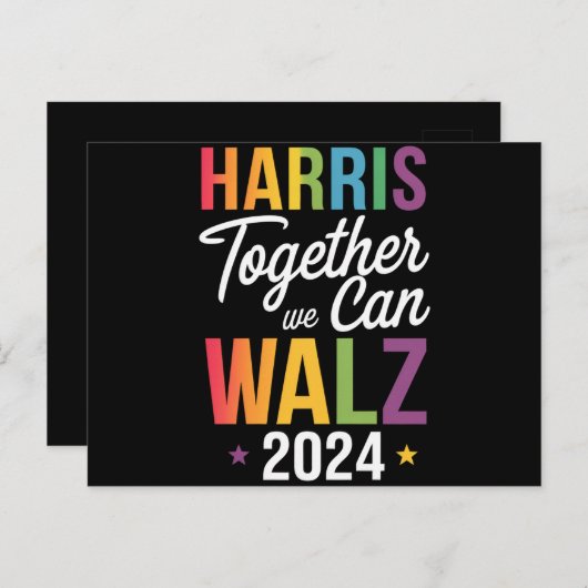 Carte Postale Harris Walz 2024 Kamala Ensemble nous pouvons LGBT (Devant / Derrière)