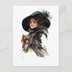 Carte Postale Harrison Fisher Girl dans un Casquette Turquoise