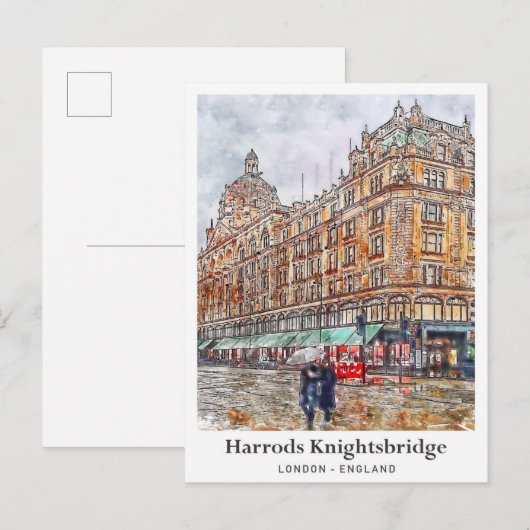 Carte Postale Harrods Knightsbridge London Travel Aquarelle (Devant / Derrière)