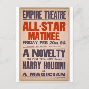 Carte Postale Harry Houdini, en tant que "Magicien" Théâtre Rétr