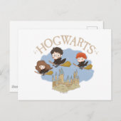Carte Postale HARRY POTTER™, Hermione & Ron Fly Over HOGWARTS™ (Devant / Derrière)