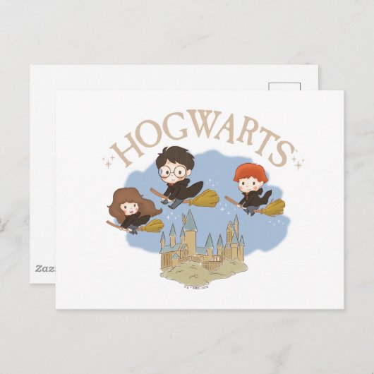 Carte Postale HARRY POTTER™, Hermione & Ron Fly Over HOGWARTS™ (Devant / Derrière)