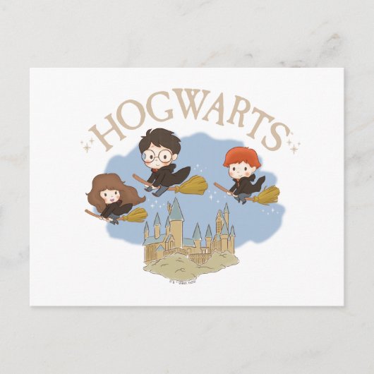 Carte Postale HARRY POTTER™, Hermione & Ron Fly Over HOGWARTS™ (Devant)