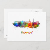 Carte Postale Harvard skyline in watercolor (Devant / Derrière)