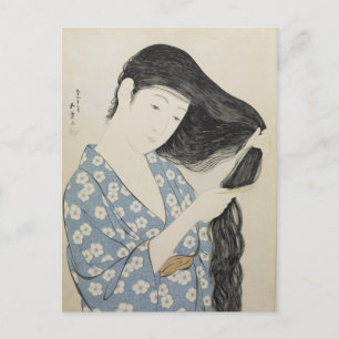 Carte Postale Hashiguchi Goyo - Woman in Blue Combing Her Hair