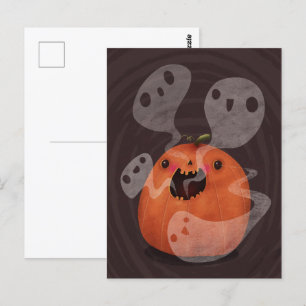 Carte Postale Hauné Citrouille Ghosts mignon Halloween Éffrayant