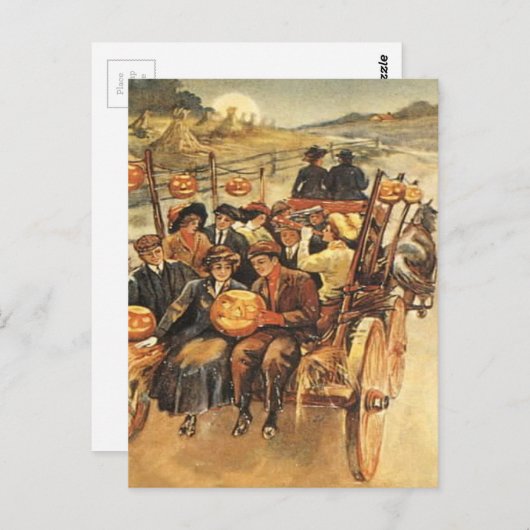 Carte Postale Hauné Hayride Jack O'Lantern Citrouille Moon (Devant / Derrière)