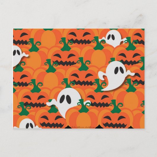 Carte Postale Haunted Halloween Citrouille Patch Ghosts (Devant)
