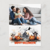 Carte Postale Haunted House citrouille sorcière photo de famille (Devant)