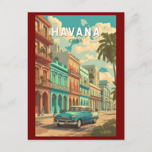 Carte Postale Havana Cuba Illustration Voyage Art Vintage