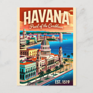 Carte Postale Havana Vintage Cuba Perle des Caraïbes Rétro 