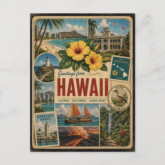 Carte postale Hawaï de style vintage authentique (Devant)