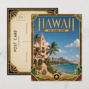 Carte Postale Hawaii Art Déco Vintage de l'Âge d'Or