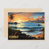 Carte Postale Hawaii Beach Paradis tropical Peinture Vintage (Devant / Derrière)