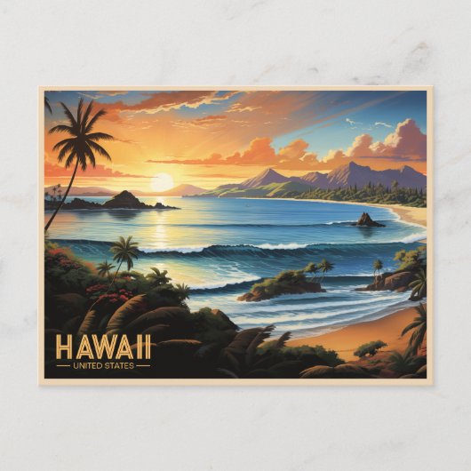 Carte Postale Hawaii Beach Paradis tropical Peinture Vintage (Devant)