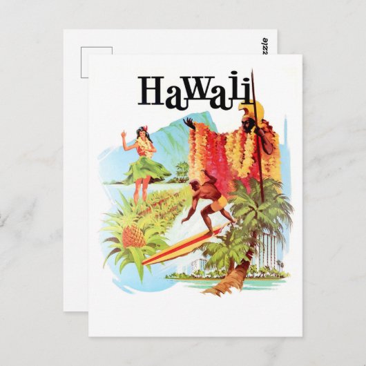 Carte Postale Hawaii, fille Hula et autochtones vous accueille p (Devant / Derrière)