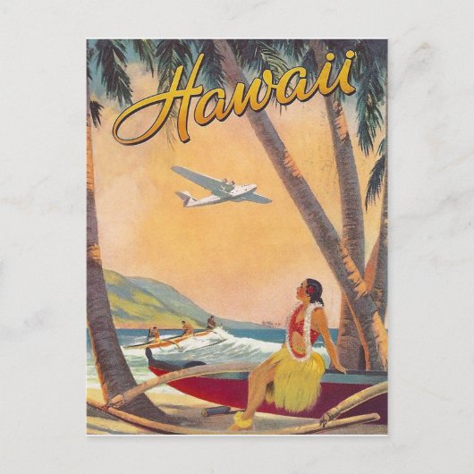 Carte Postale Hawaii, fille hula sur la côte tropicale, compagni (Devant)