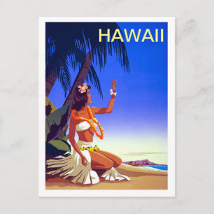 Carte Postale Hawaii, fille sur une île tropicale, voyage vintag