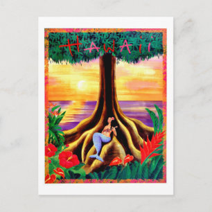 Carte Postale Hawaii, île tropicale, sirène sous grand arbre