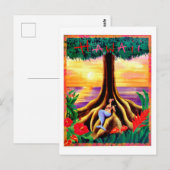 Carte Postale Hawaii, île tropicale, sirène sous un grand arbre (Devant / Derrière)